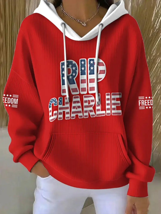 Women’s Charlie Kirk Printed Round Neck Long Sleeved Hoodie Red / S