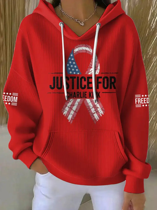Women’s Charlie Kirk Printed Round Neck Long Sleeved Hoodie Red / S
