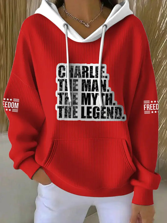 Women’s Charlie Kirk Printed Round Neck Long Sleeved Hoodie Red / S