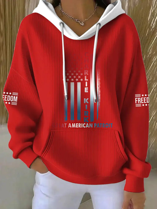 Women’s Charlie Kirk Printed Round Neck Long Sleeved Hoodie Red / S