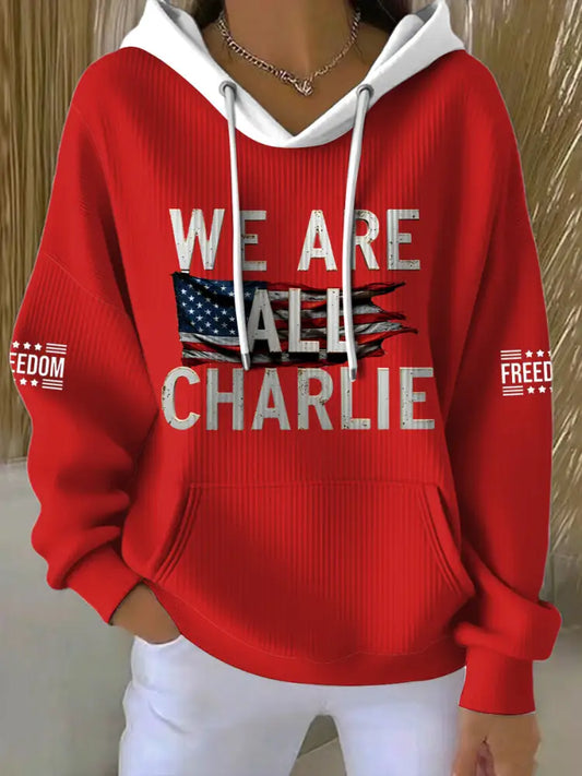 Women’s Charlie Kirk Printed Round Neck Long Sleeved Hoodie Red / S