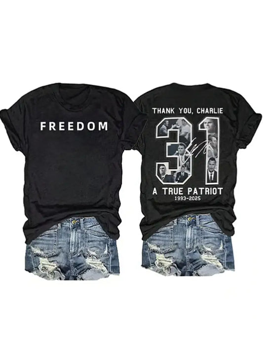 Women’s Charlie Kirk Printed Vintage Fashion Loose Short Sleeve T-Shirt Black / S
