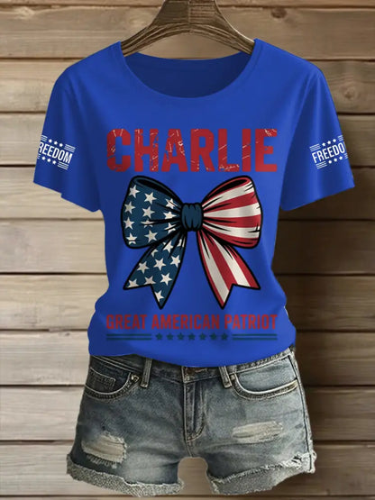 Women’s Charlie Kirk Printed Vintage Fashion Loose Short Sleeve T-Shirt Blue / S