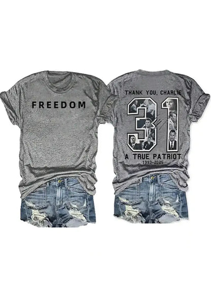 Women’s Charlie Kirk Printed Vintage Fashion Loose Short Sleeve T-Shirt Gray / S