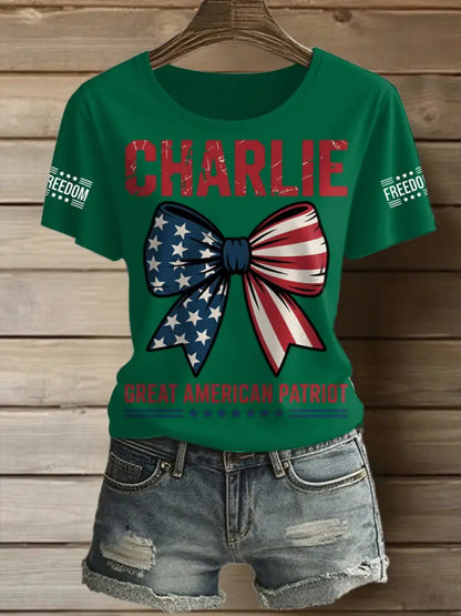 Women’s Charlie Kirk Printed Vintage Fashion Loose Short Sleeve T-Shirt Green / S