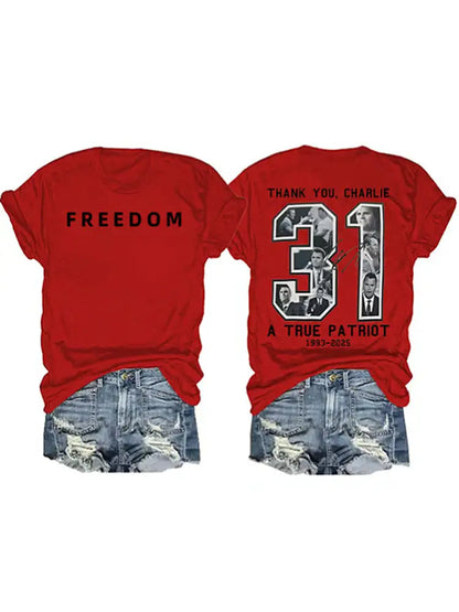 Women’s Charlie Kirk Printed Vintage Fashion Loose Short Sleeve T-Shirt Red / S