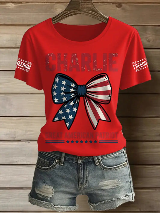 Women’s Charlie Kirk Printed Vintage Fashion Loose Short Sleeve T-Shirt Red / S