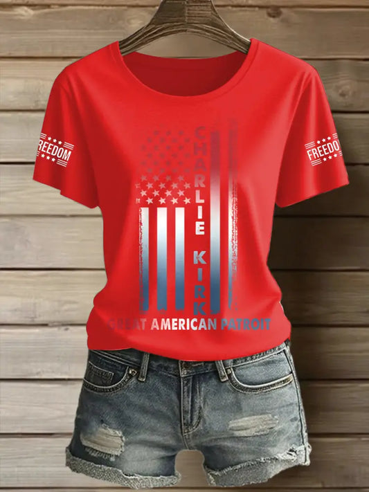 Women’s Charlie Kirk Printed Vintage Fashion Loose Short Sleeve T-Shirt Red / S