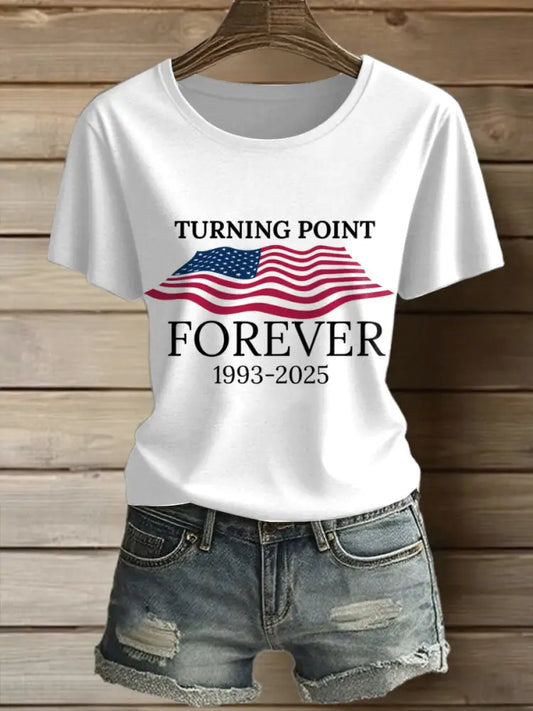 Women’s Charlie Kirk Printed Vintage Fashion Loose Short Sleeve T-Shirt White / S