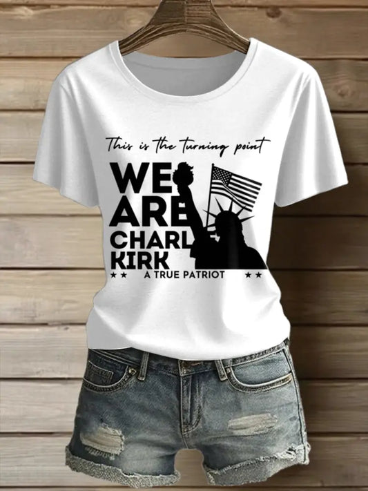 Women’s Charlie Kirk Printed Vintage Fashion Loose Short Sleeve T-Shirt White / S