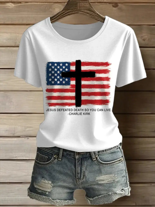 Women’s Charlie Kirk Printed Vintage Fashion Loose Short Sleeve T-Shirt White / S