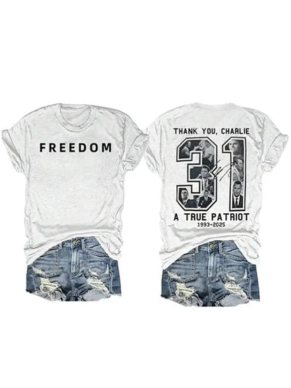 Women’s Charlie Kirk Printed Vintage Fashion Loose Short Sleeve T-Shirt White / S