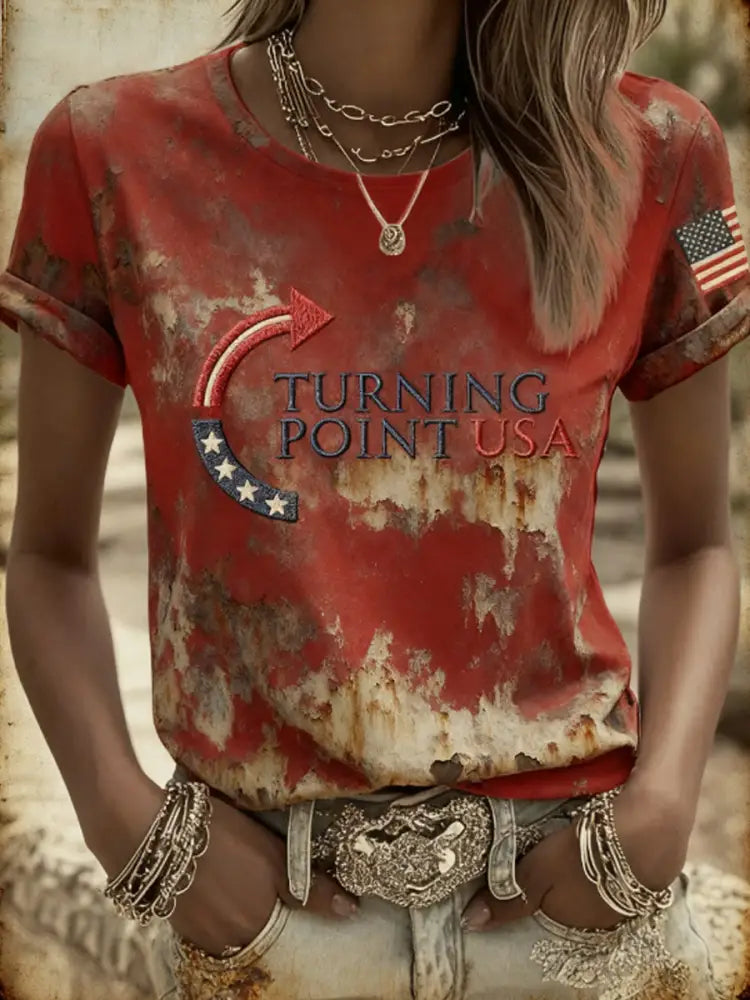 Women’s Charlie Kirk Turning Point USA Trump Commemorative Short-Sleeved T-Shirt Red / S
