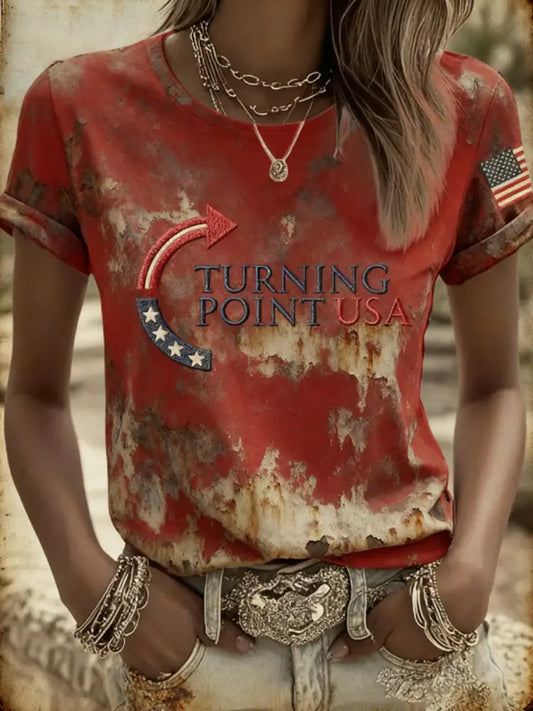 Women’s Charlie Kirk Turning Point USA Trump Commemorative Short-Sleeved T-Shirt Red / S
