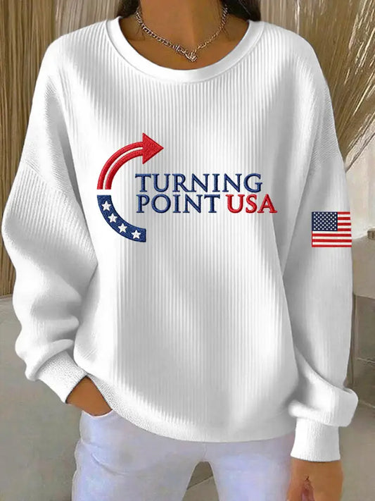 Women’s Charlie Kirk Turning Point USA Trump Commemorative Sweatshirt White / S