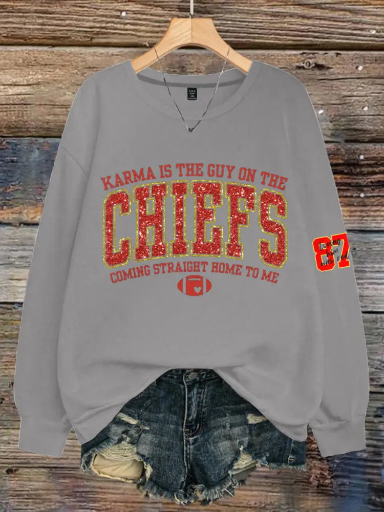 Women’s Chiefs 8789 Diva Engaged Era Printed Sweatshirt Light Gray / S