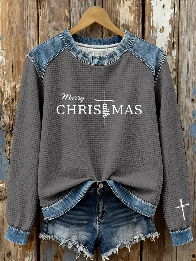 Women’s Christmas Cross Print Casual Top Gray / S