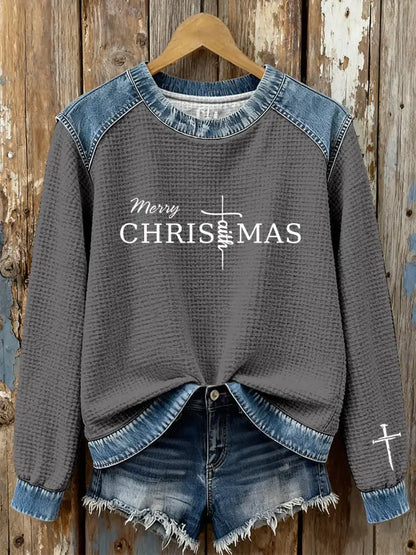 Women’s Christmas Cross Print Casual Top Gray / S