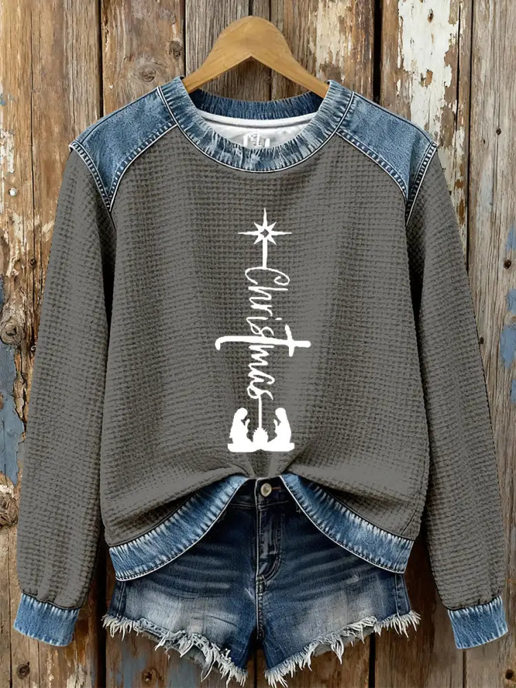 Women’s Christmas Cross Print Casual Top Gray / S