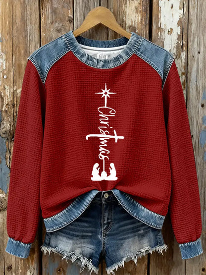 Women’s Christmas Cross Print Casual Top Red / S