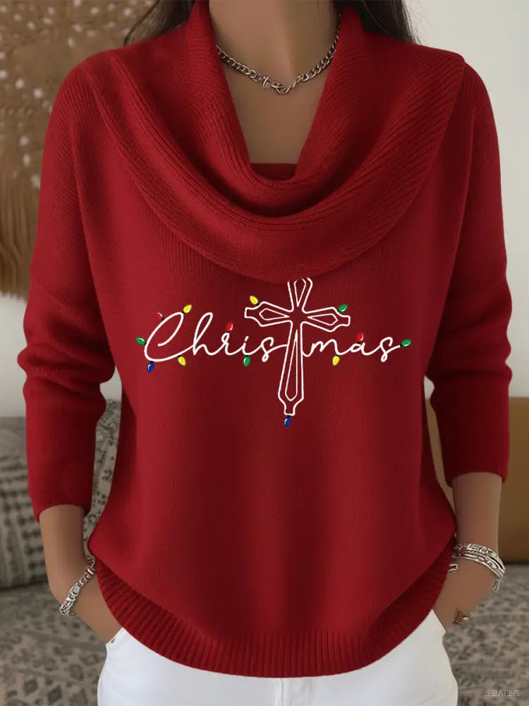 Women’s Christmas Cross Print Casual Top Red / S