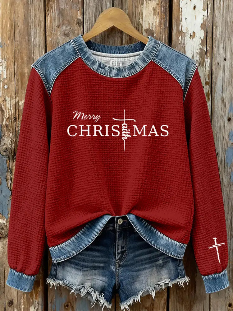 Women’s Christmas Cross Print Casual Top Red / S