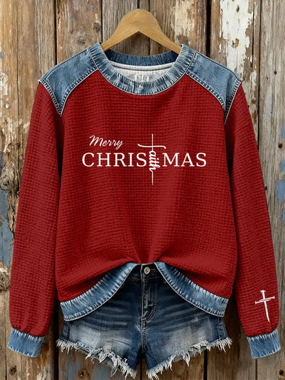 Women’s Christmas Cross Print Casual Top Red / S