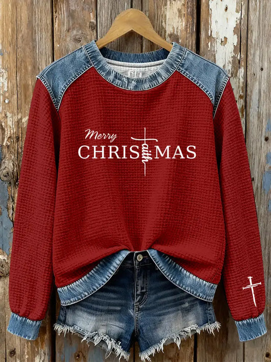 Women’s Christmas Cross Print Casual Top Red / S