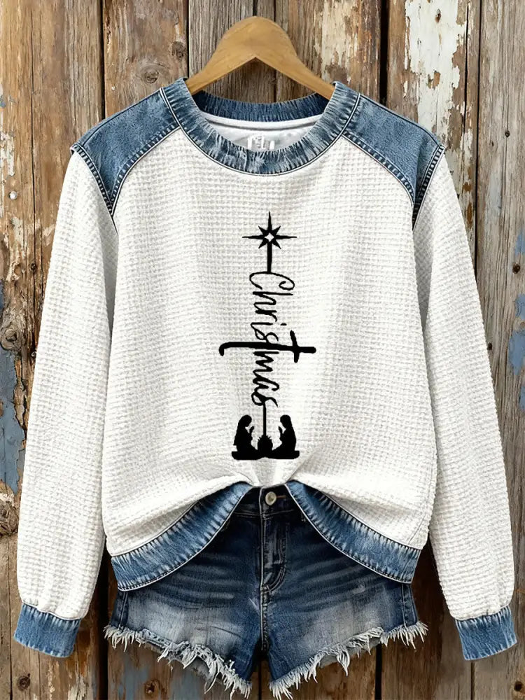 Women’s Christmas Cross Print Casual Top White / S