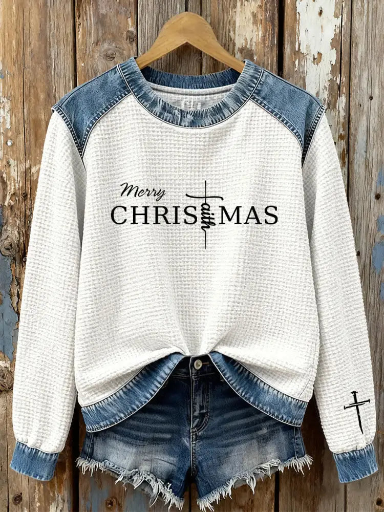 Women’s Christmas Cross Print Casual Top White / S