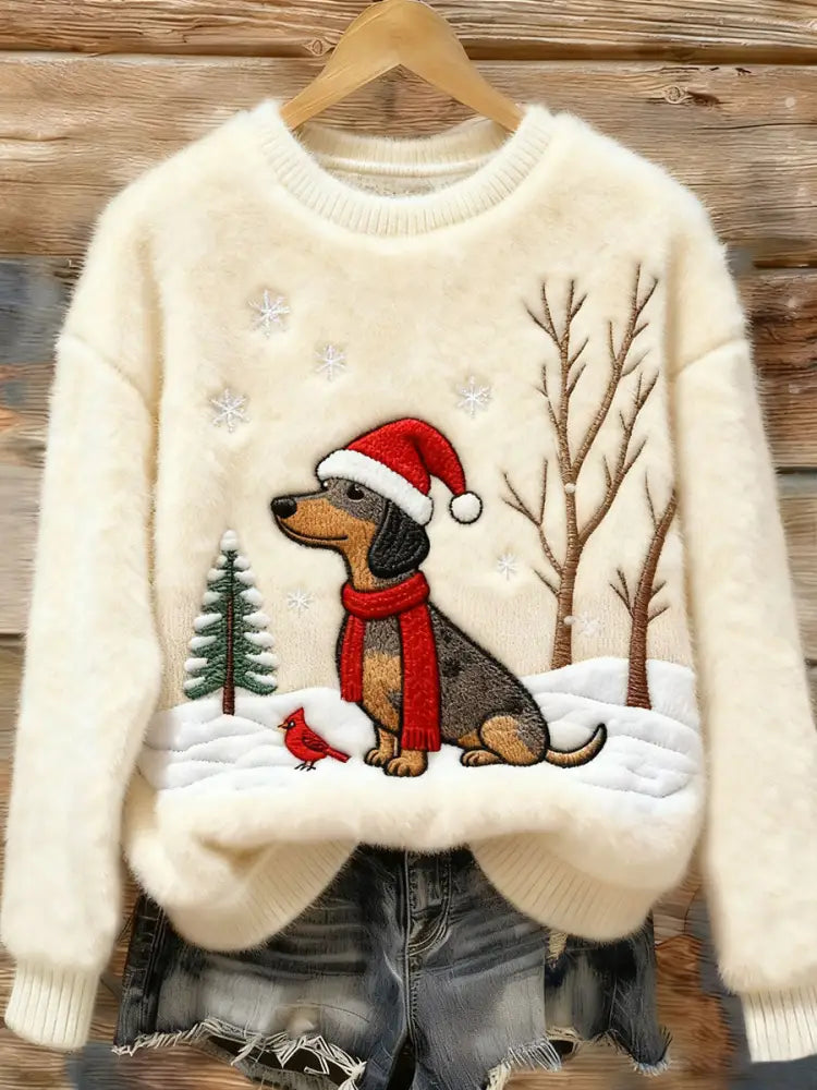 Women’s Christmas Dachshund Dog Art Cozy Flannel Sweater As picture / S
