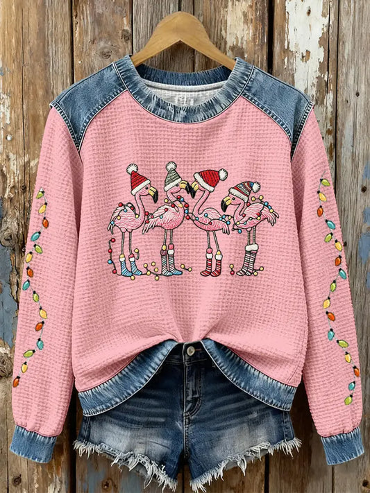 Women’s Christmas Flamingo Print Casual Top Pink / S