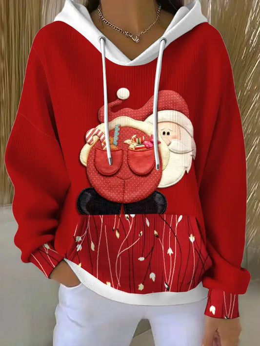 Women’s Christmas Fun Santa Hooded Sweatshirt Red / S