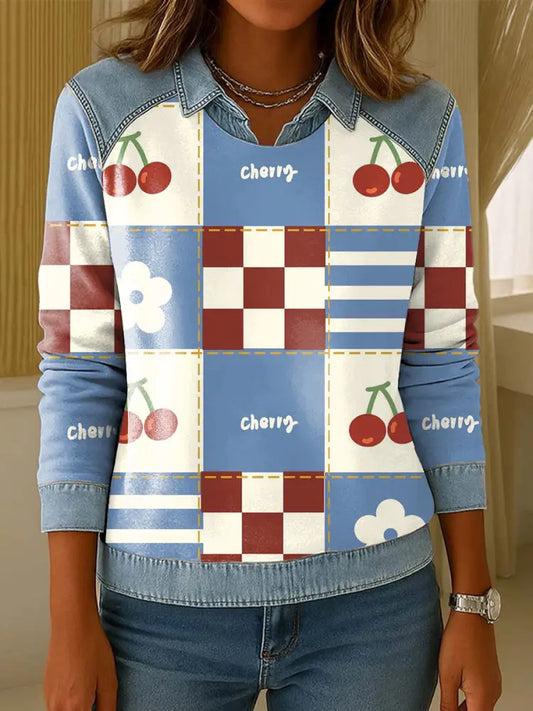 Women’s Christmas Lapel-Collared Patchwork Sweatshirt Multicolour / S