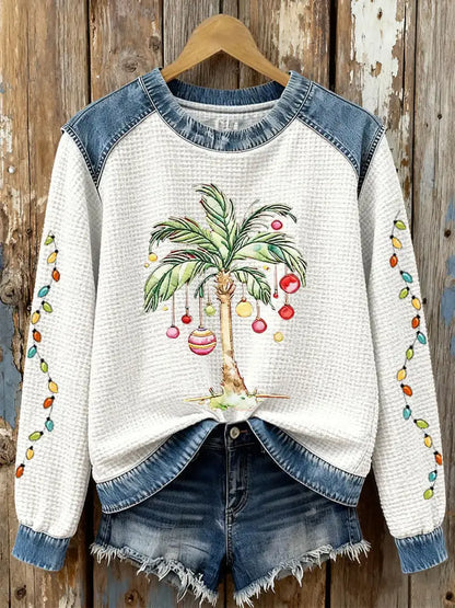 Women’s Christmas Palm Tree Print Casual Top White / S