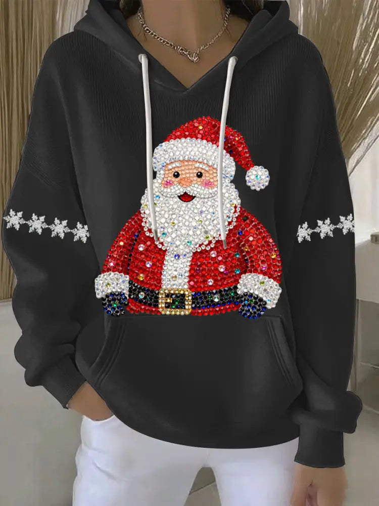 Women’s Christmas Print Casual Hoodie Black / S