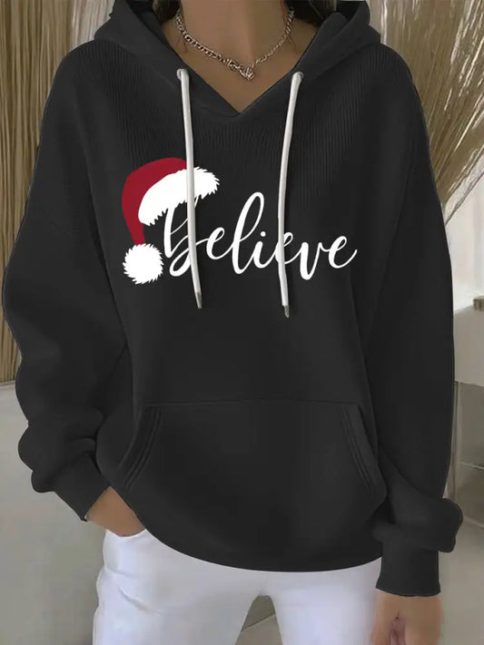 Women’s Christmas Print Casual Hoodie Black / S