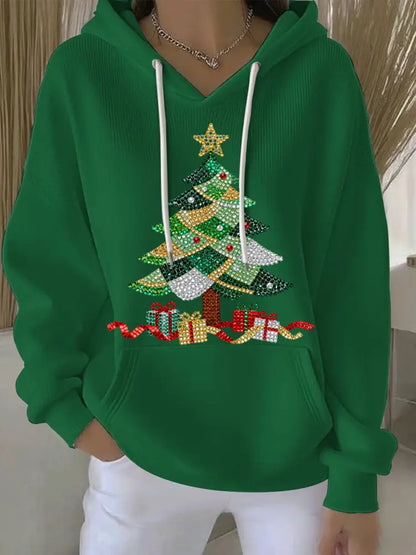 Women’s Christmas Print Casual Hoodie Green / S