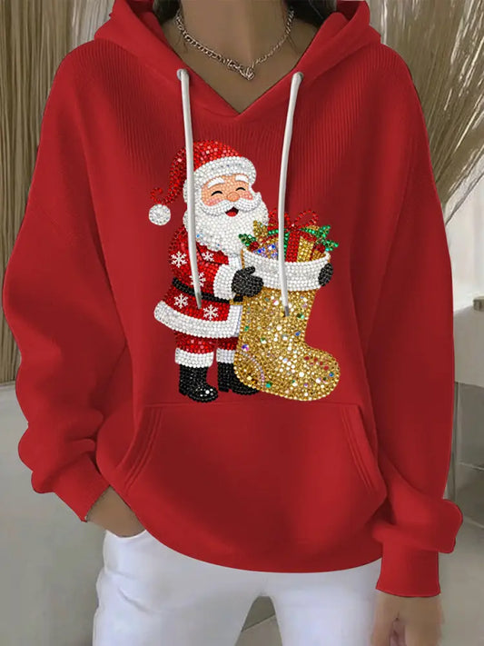 Women’s Christmas Print Casual Hoodie Red / S