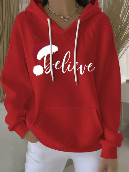 Women’s Christmas Print Casual Hoodie Red / S