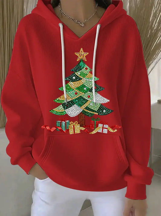 Women’s Christmas Print Casual Hoodie Red / S