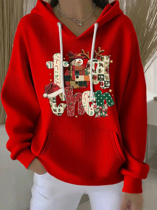 Women’s Christmas Print Casual Hoodie Red / S