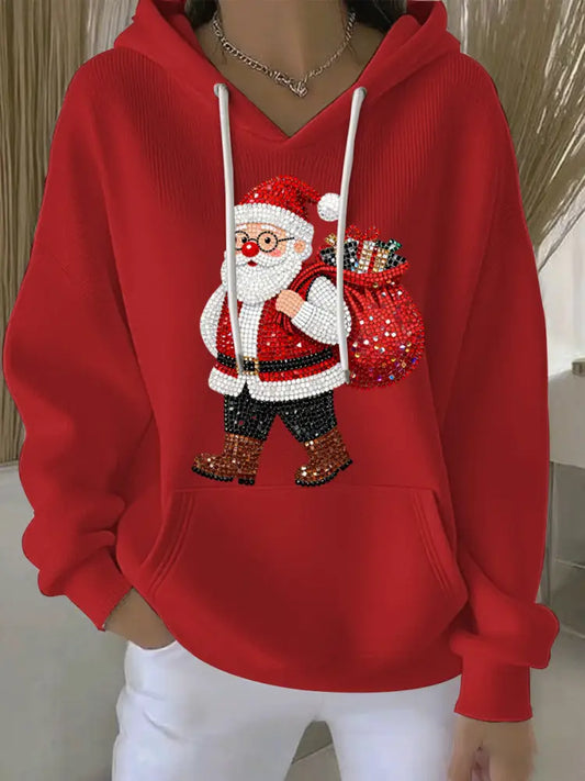 Women’s Christmas Print Casual Hoodie Red / S