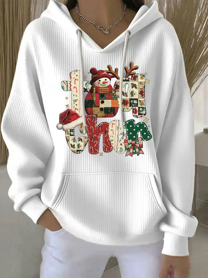 Women’s Christmas Print Casual Hoodie White / S