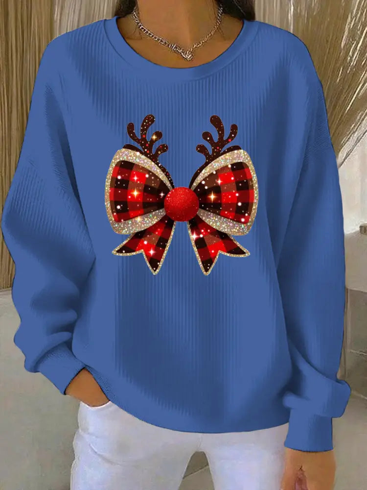 Women’s Christmas Print Casual Sweatshirt Blue / S