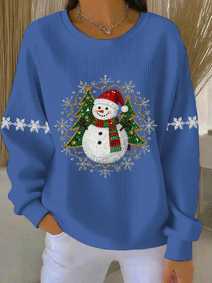 Women’s Christmas Print Casual Sweatshirt Blue / S