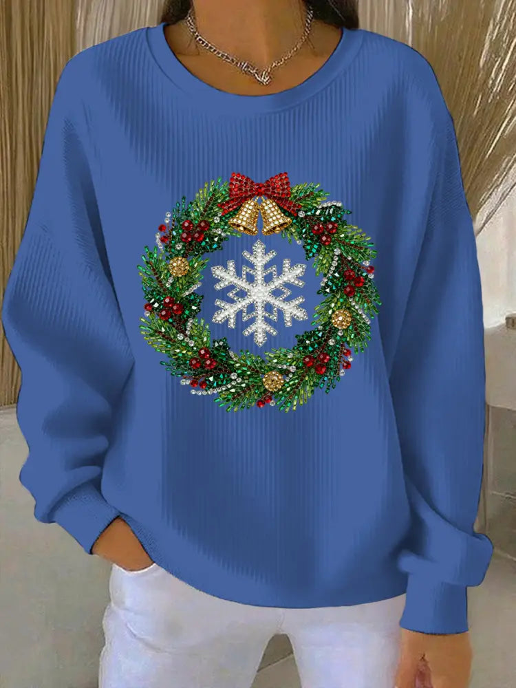 Women’s Christmas Print Casual Sweatshirt Blue / S