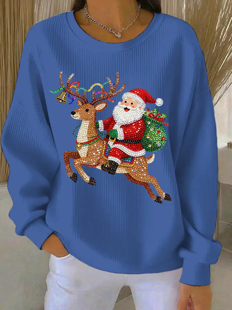 Women’s Christmas Print Casual Sweatshirt Blue / S