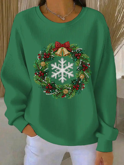 Women’s Christmas Print Casual Sweatshirt Green / S