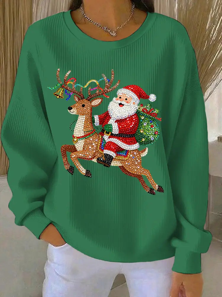 Women’s Christmas Print Casual Sweatshirt Green / S